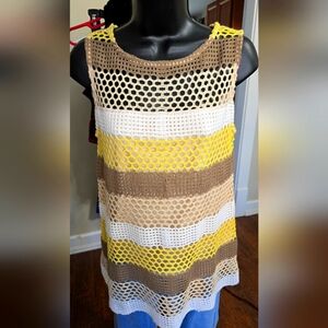 Skye's The Limit, Brown, Yellow, Tan, White Knit Tank, Sz M